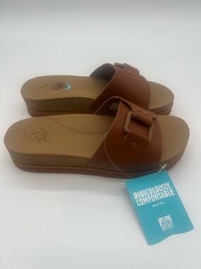 Reef Chocolate Brown Slide Sandals with Tan Footbed